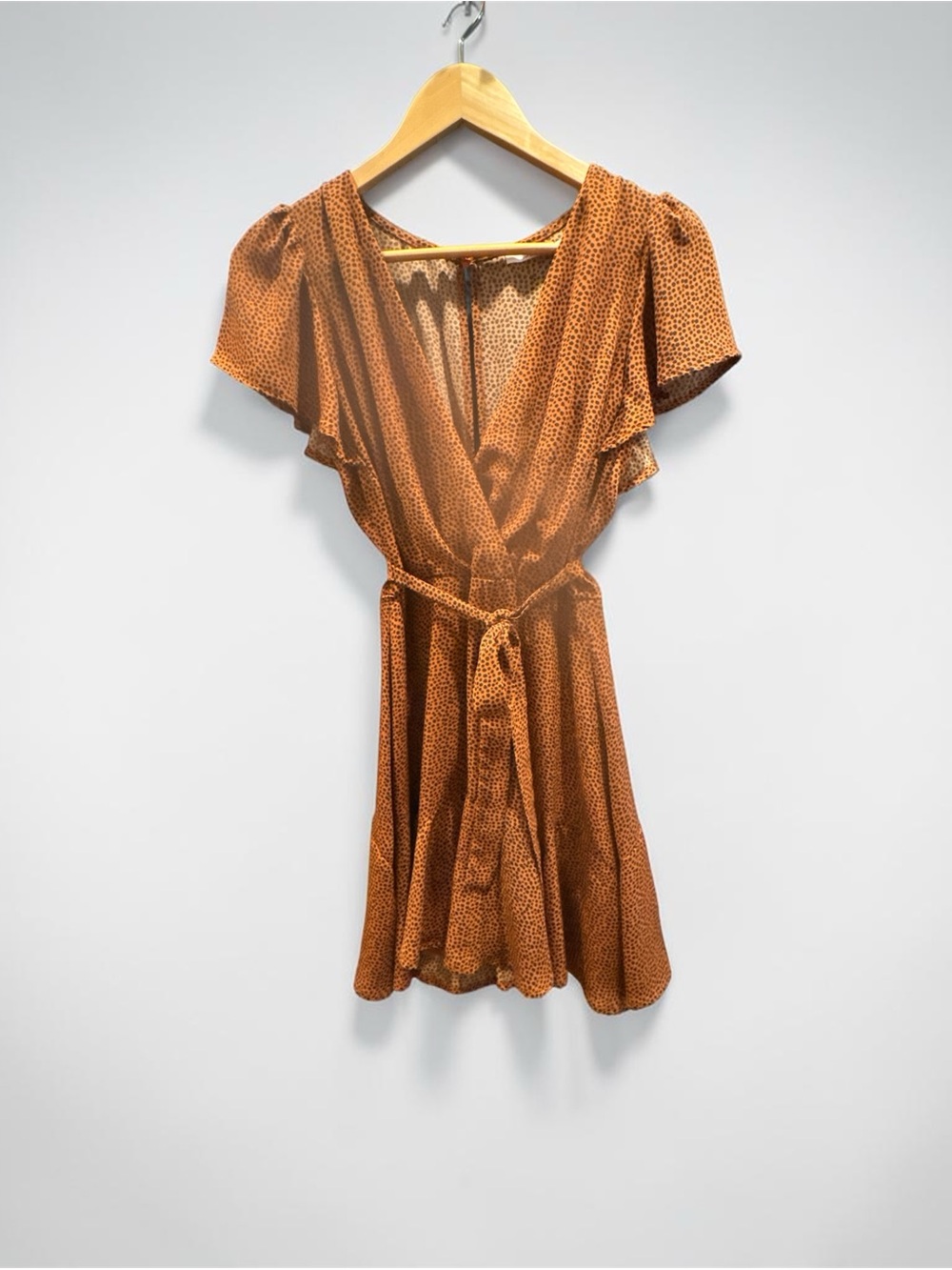 miami Rust Dot Wrap Dress with Flutter Sleeves